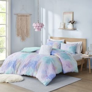 Intelligent Design Polyester Printed Duvet Cover Set with Aqua Finish